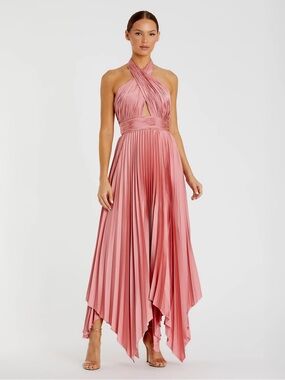Mac Duggal (11302) Rose Pink Halter Pleated Dress